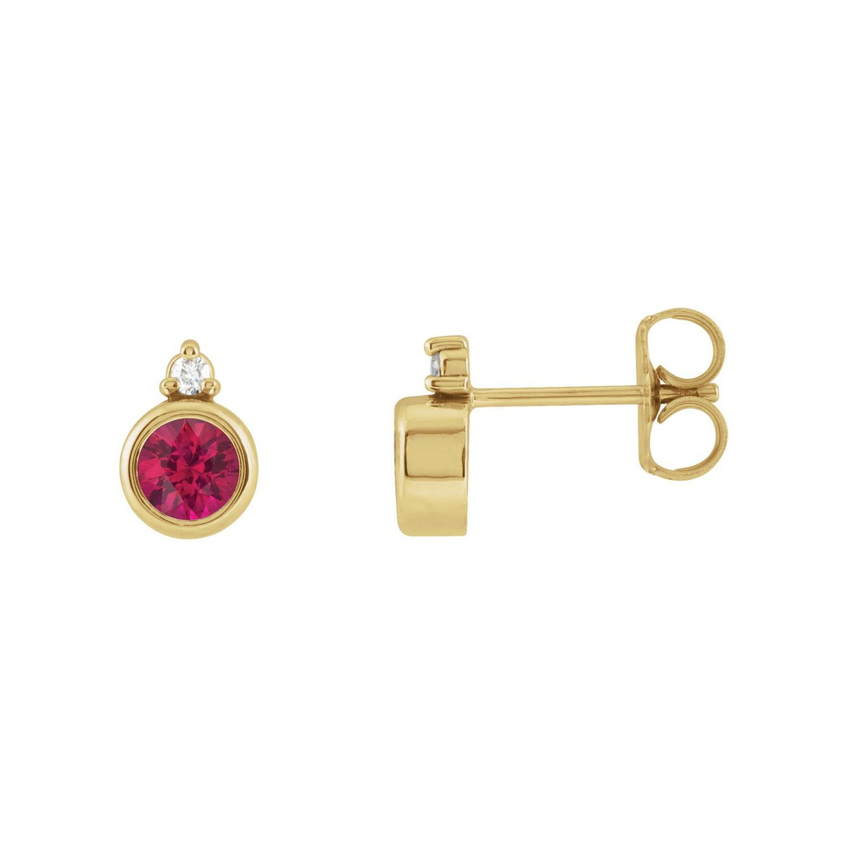 14K Yellow Gold round natural ruby earrings