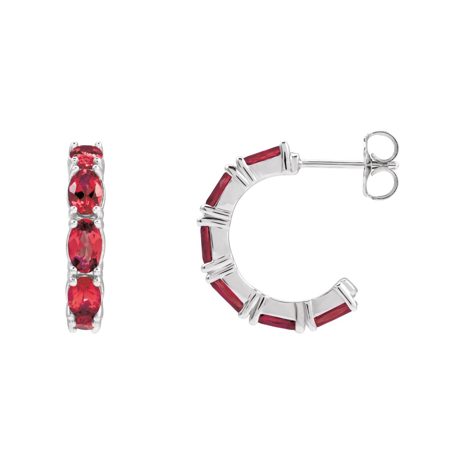 14K White Gold oval natural ruby earrings