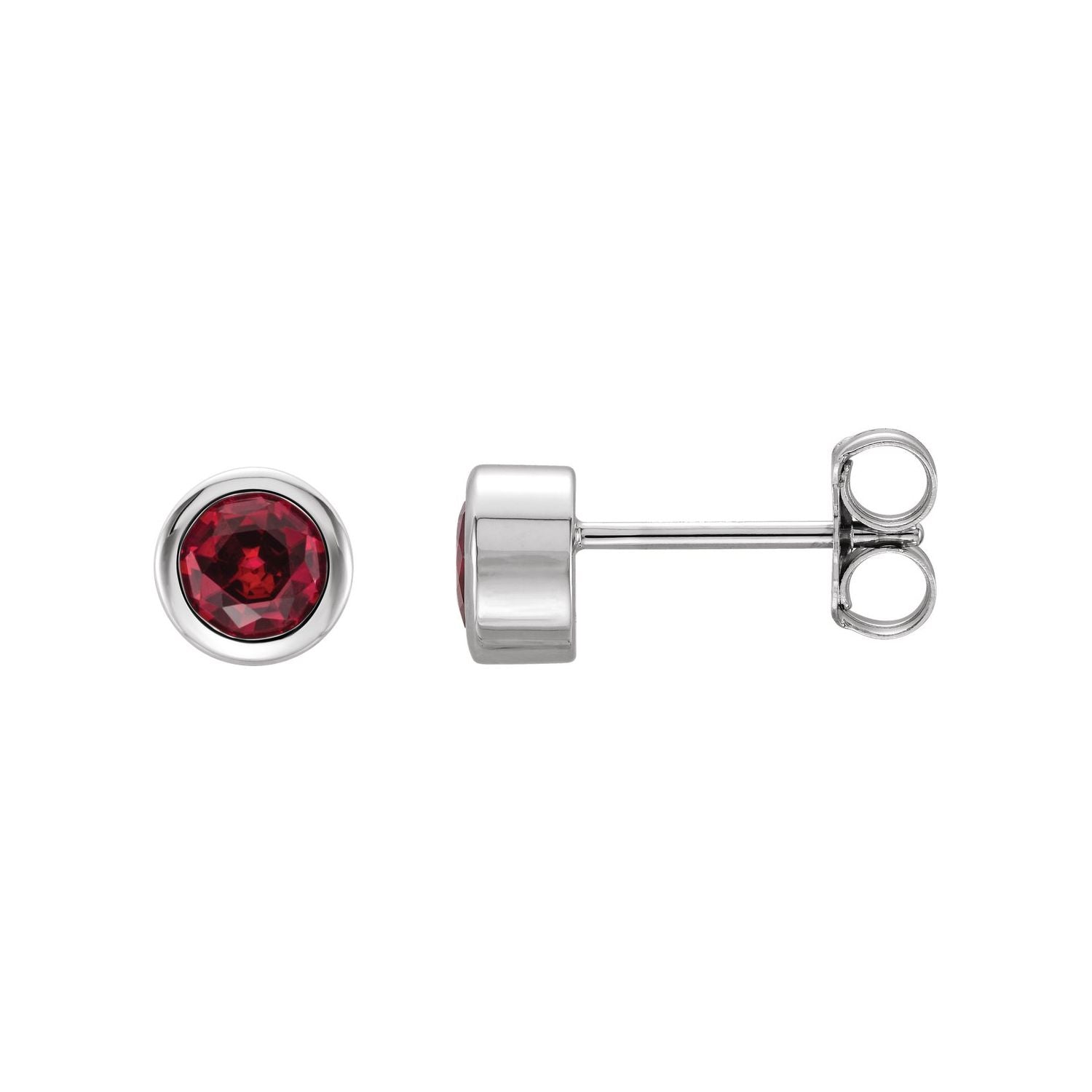 14K White Gold round natural ruby earrings