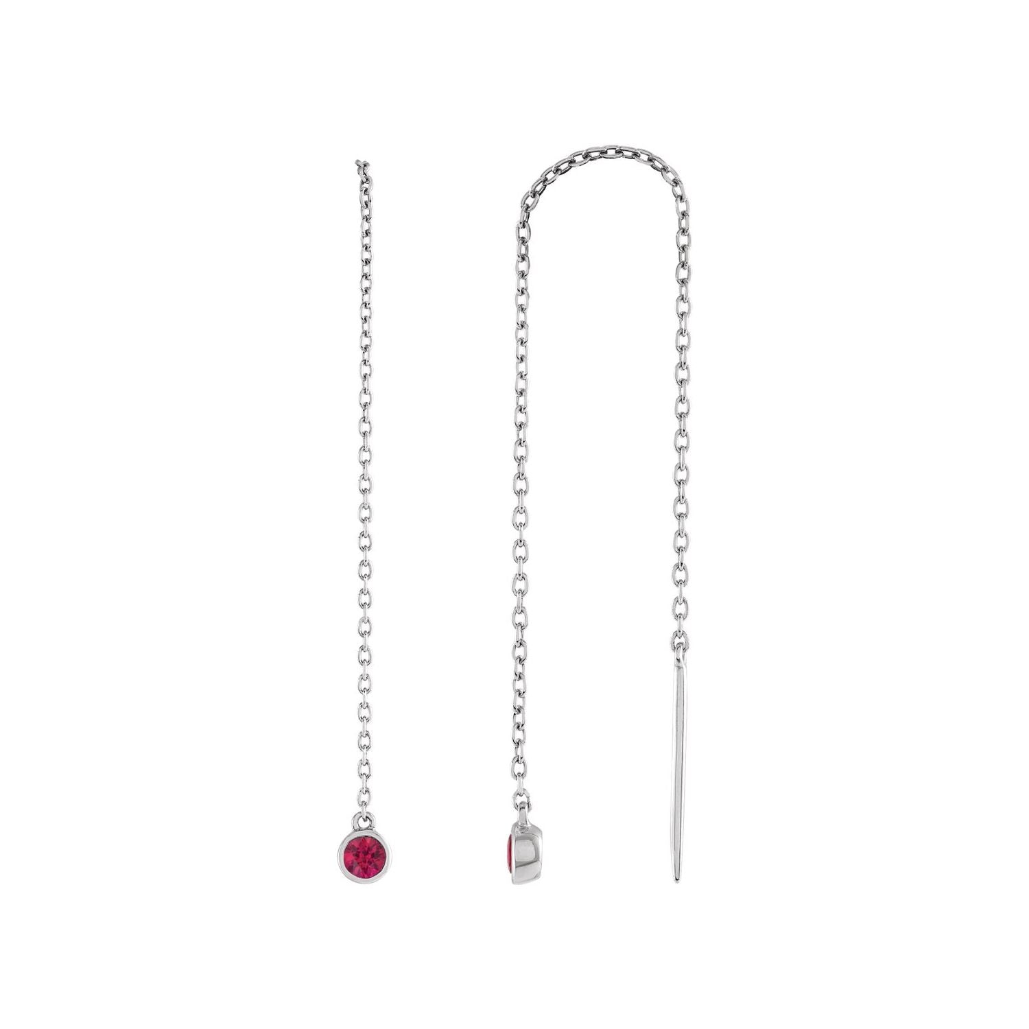 14K White Gold round natural ruby earrings