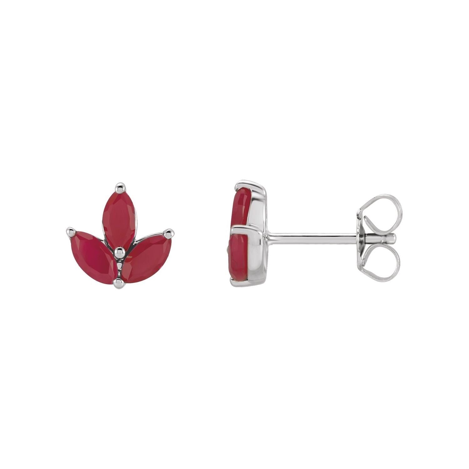 14K White Gold marquise natural ruby earrings