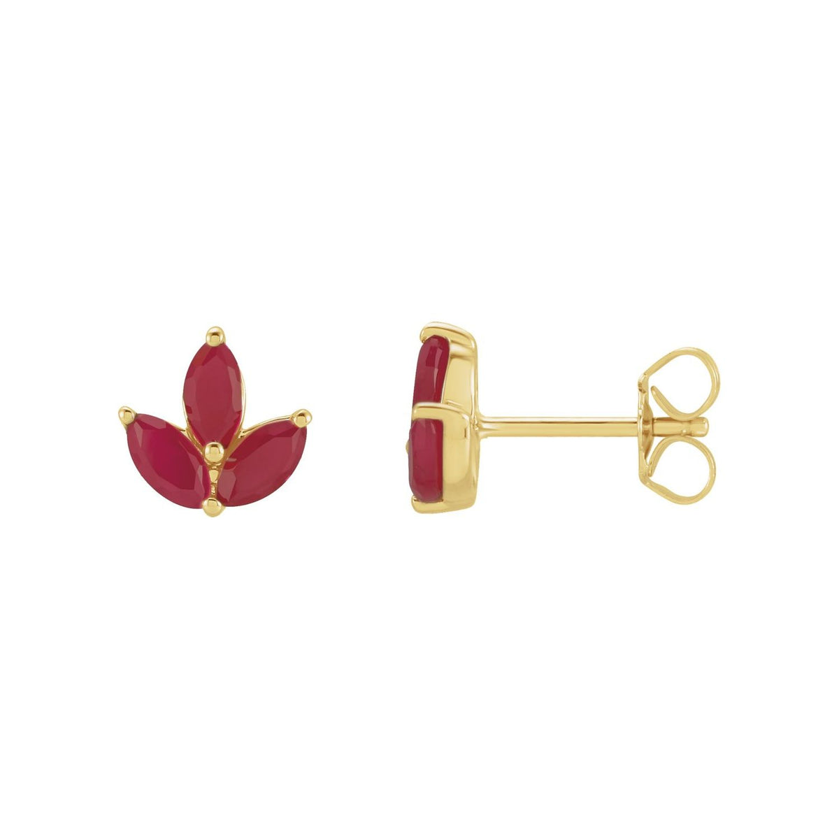 14K Yellow Gold marquise natural ruby earrings