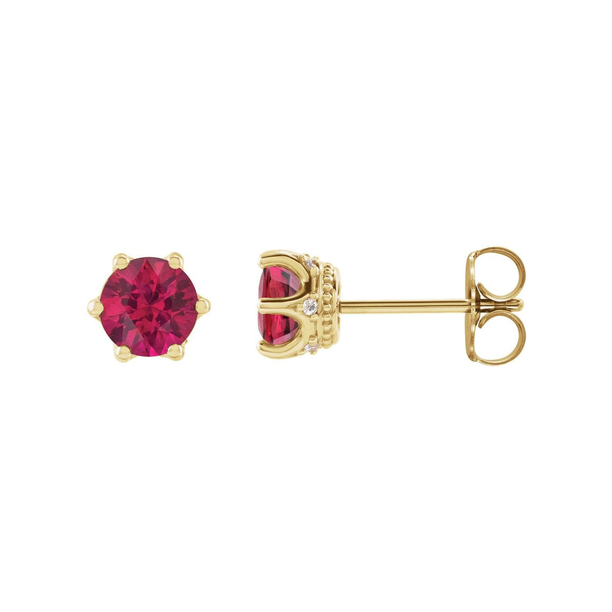 14K Yellow Gold round natural ruby earrings