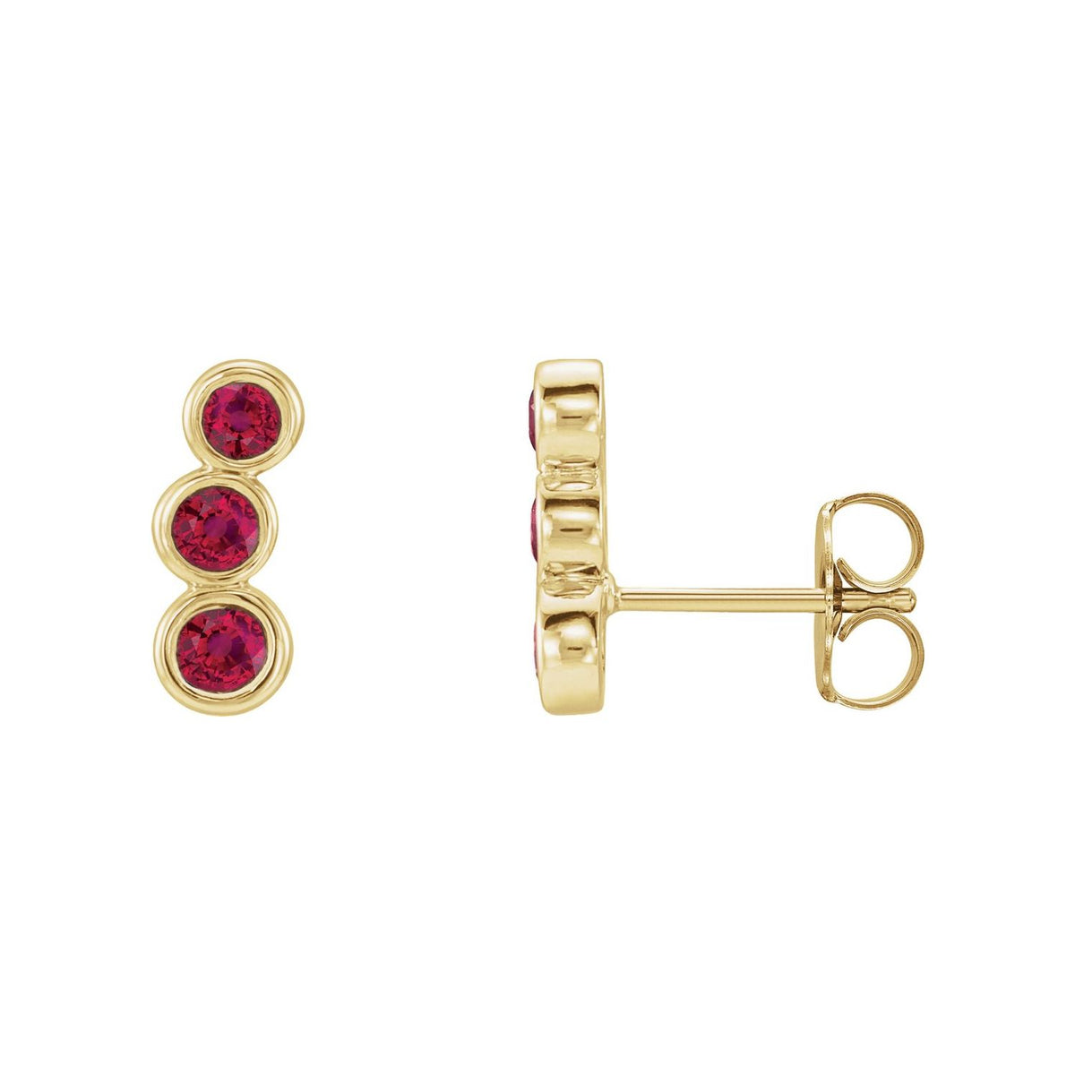 14K Yellow Gold round natural ruby earrings