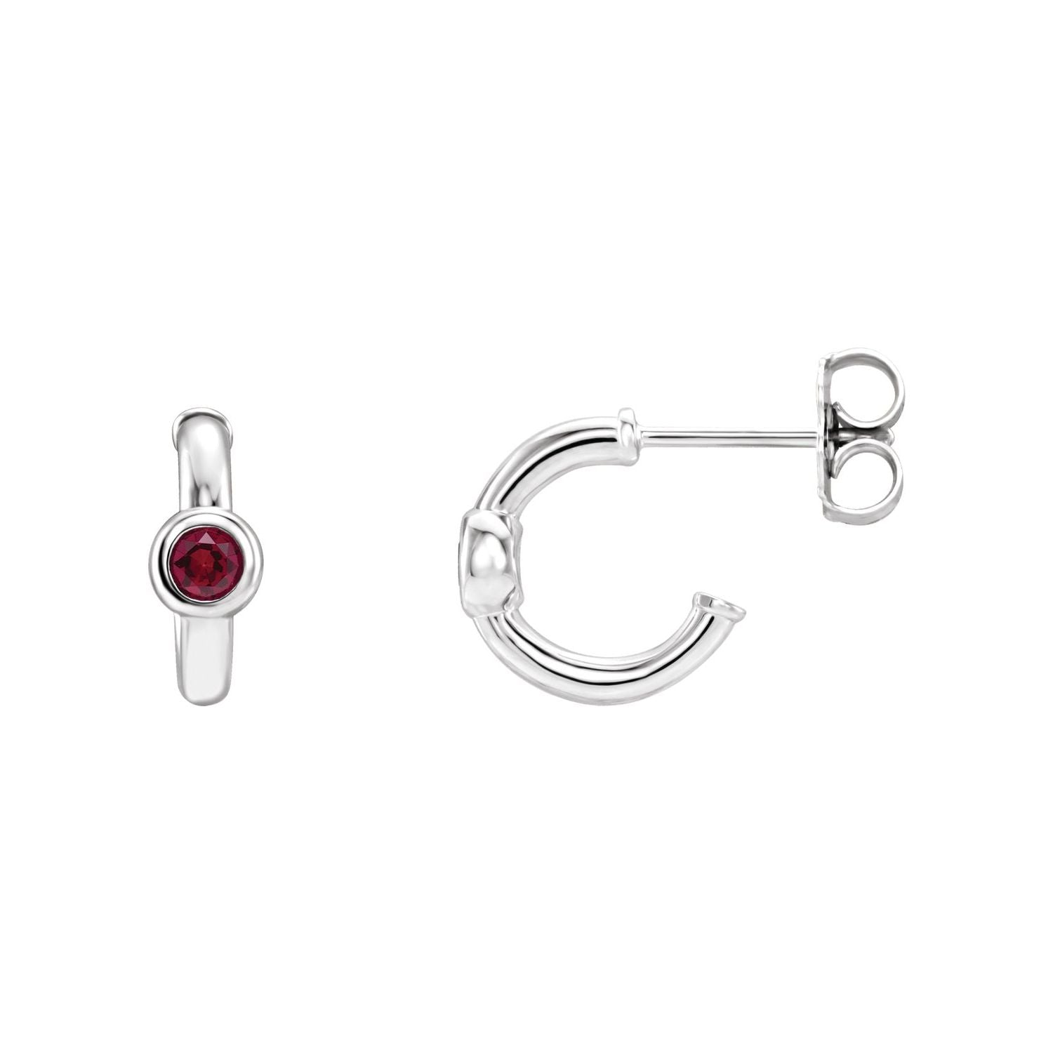 14K White Gold round natural ruby earrings