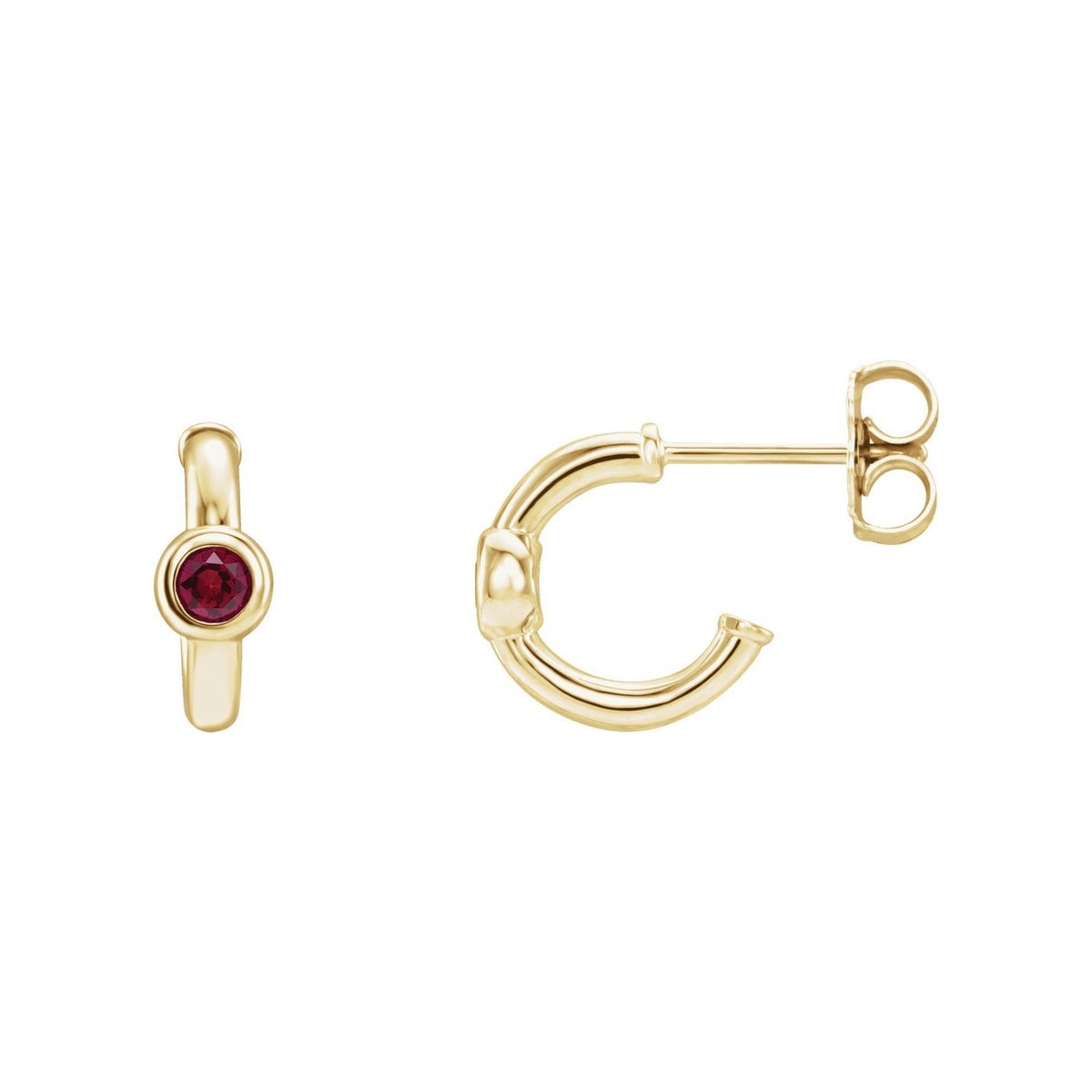14K Yellow Gold round natural ruby earrings
