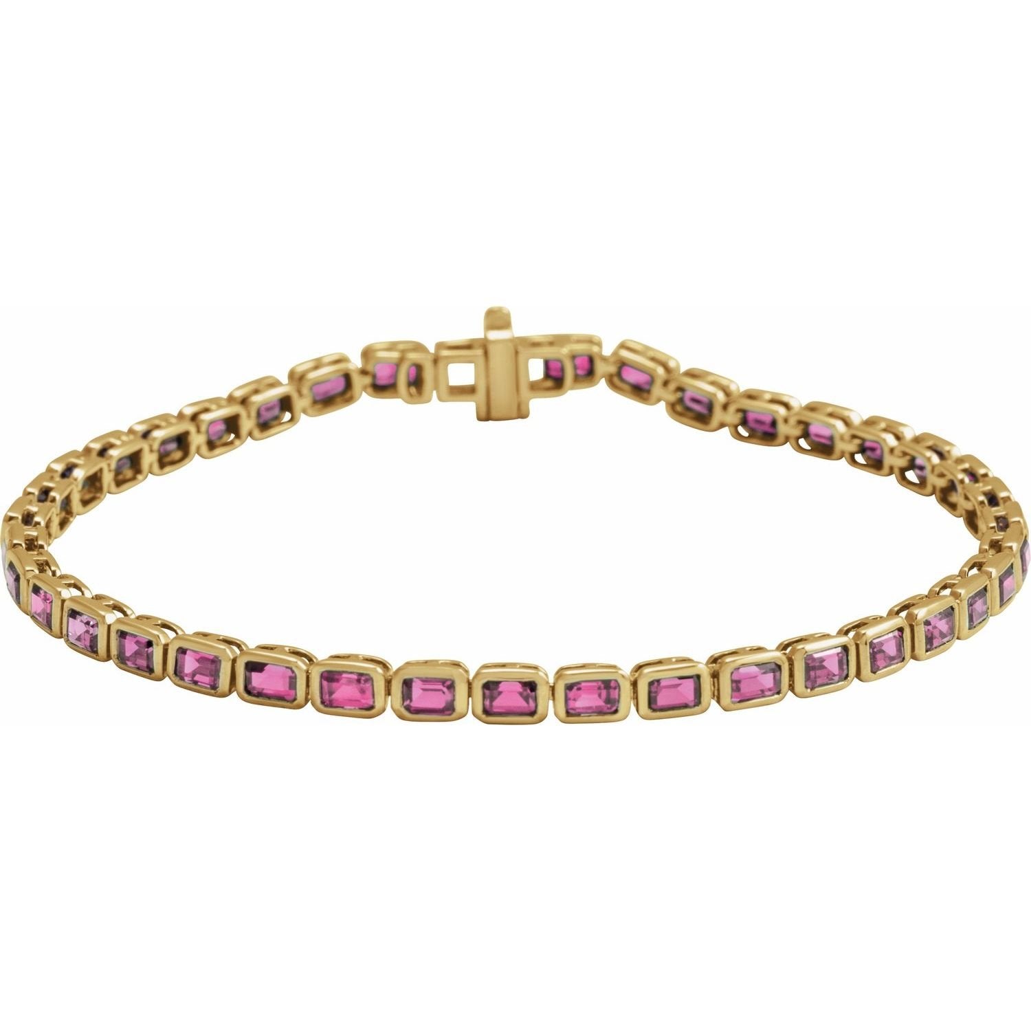 natural tourmaline tennis bracelet in 14k Yellow Gold