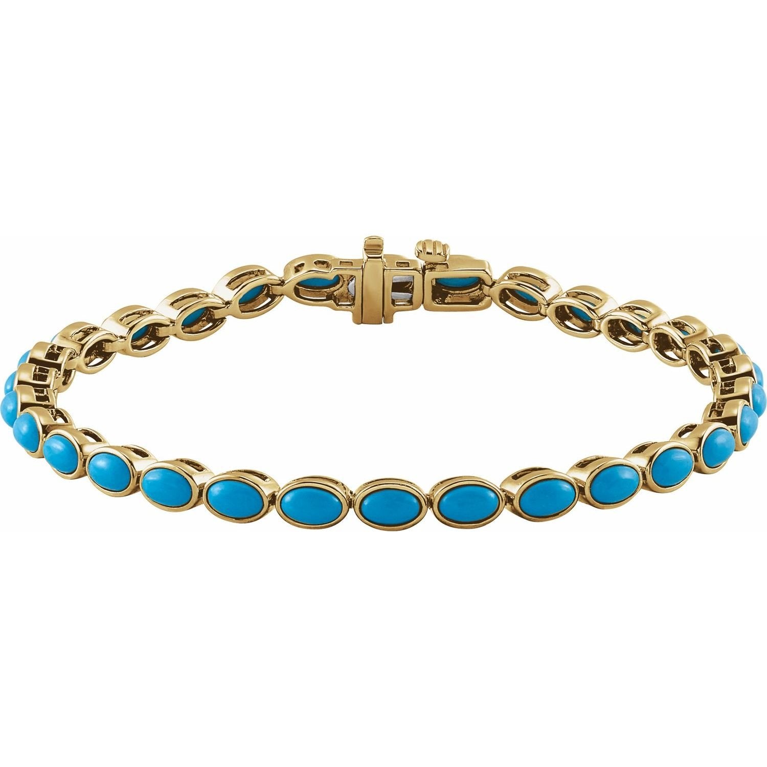 natural turquoise tennis bracelet in 14k Yellow Gold