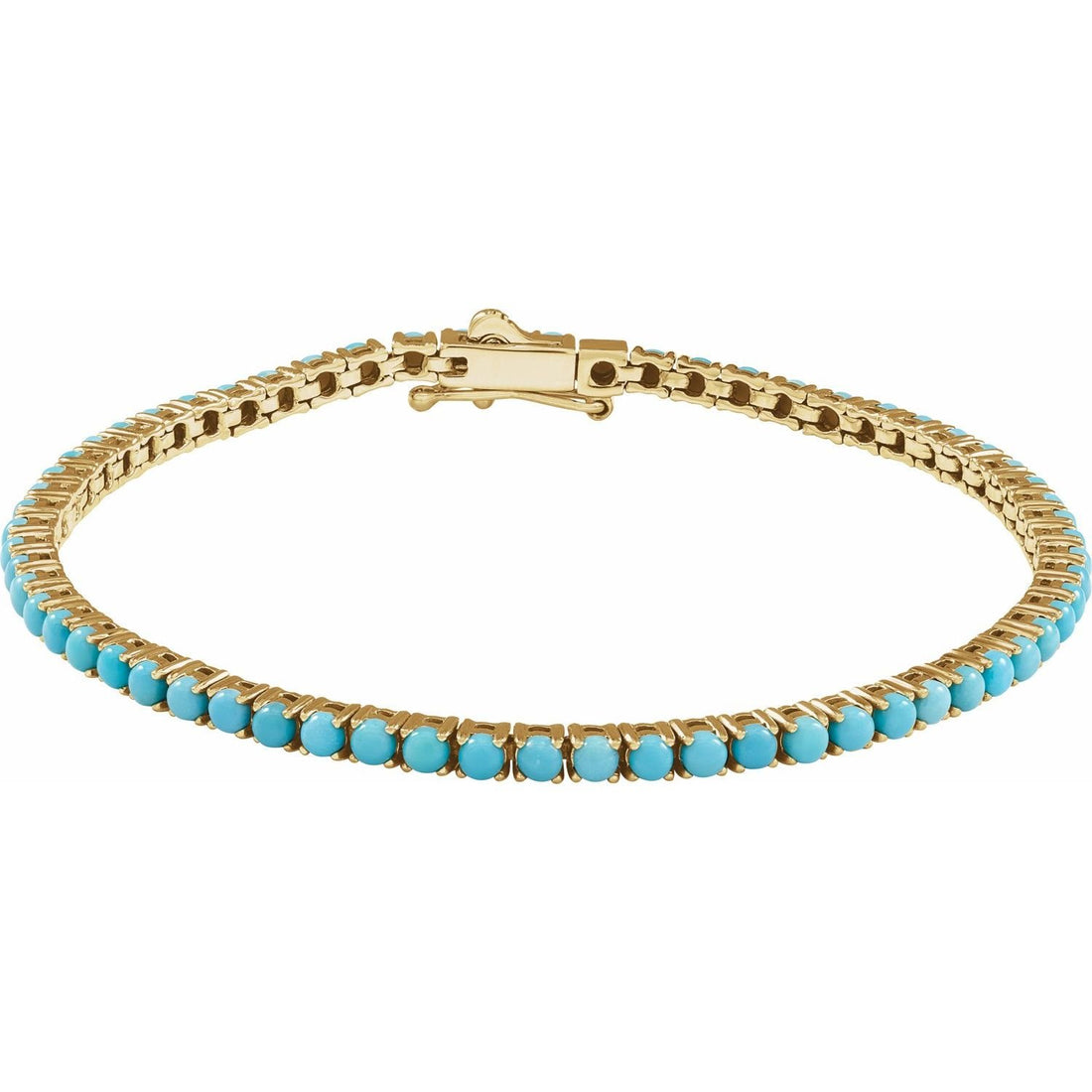 natural turquoise tennis bracelet in 14k Yellow Gold