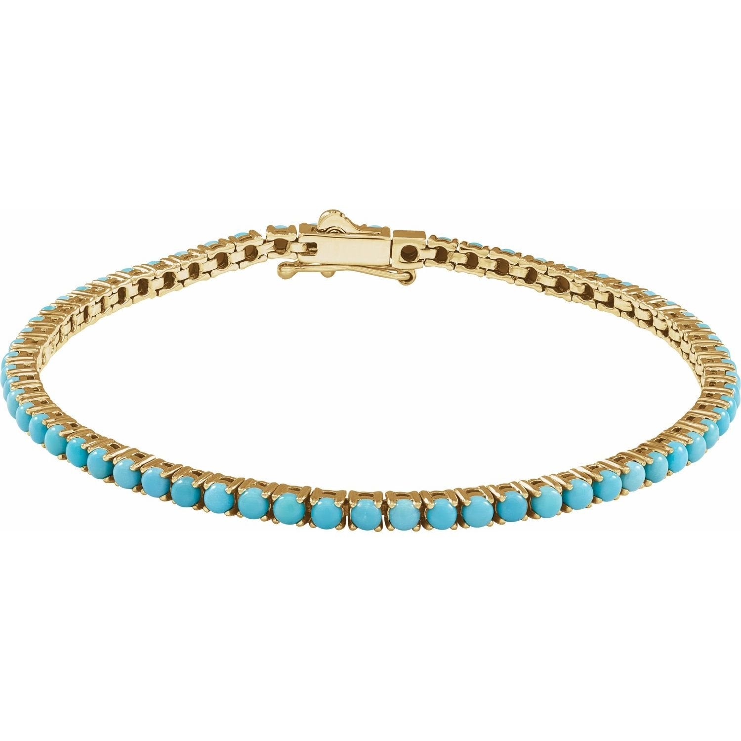 natural turquoise tennis bracelet in 14k Yellow Gold