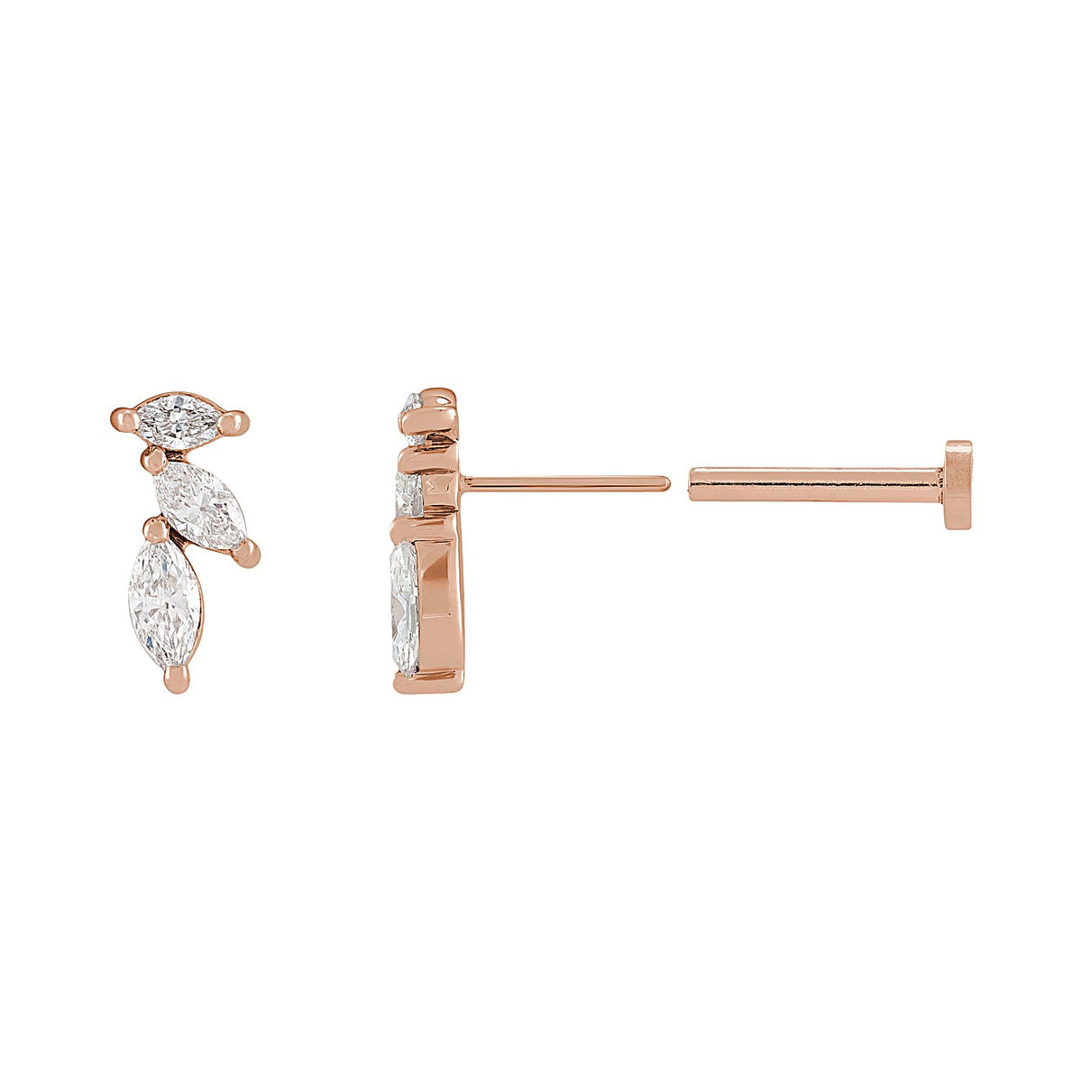 Nature-Inspired Diamond Flat Back Stud Earring in 14K Rose Gold