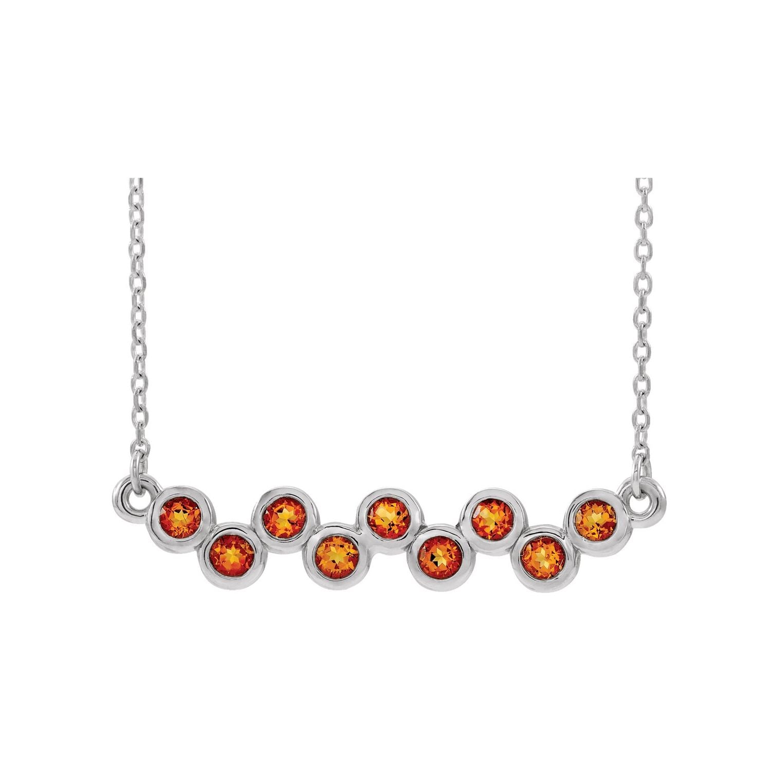 14K White Gold bar necklace set with nine bezel-set citrines