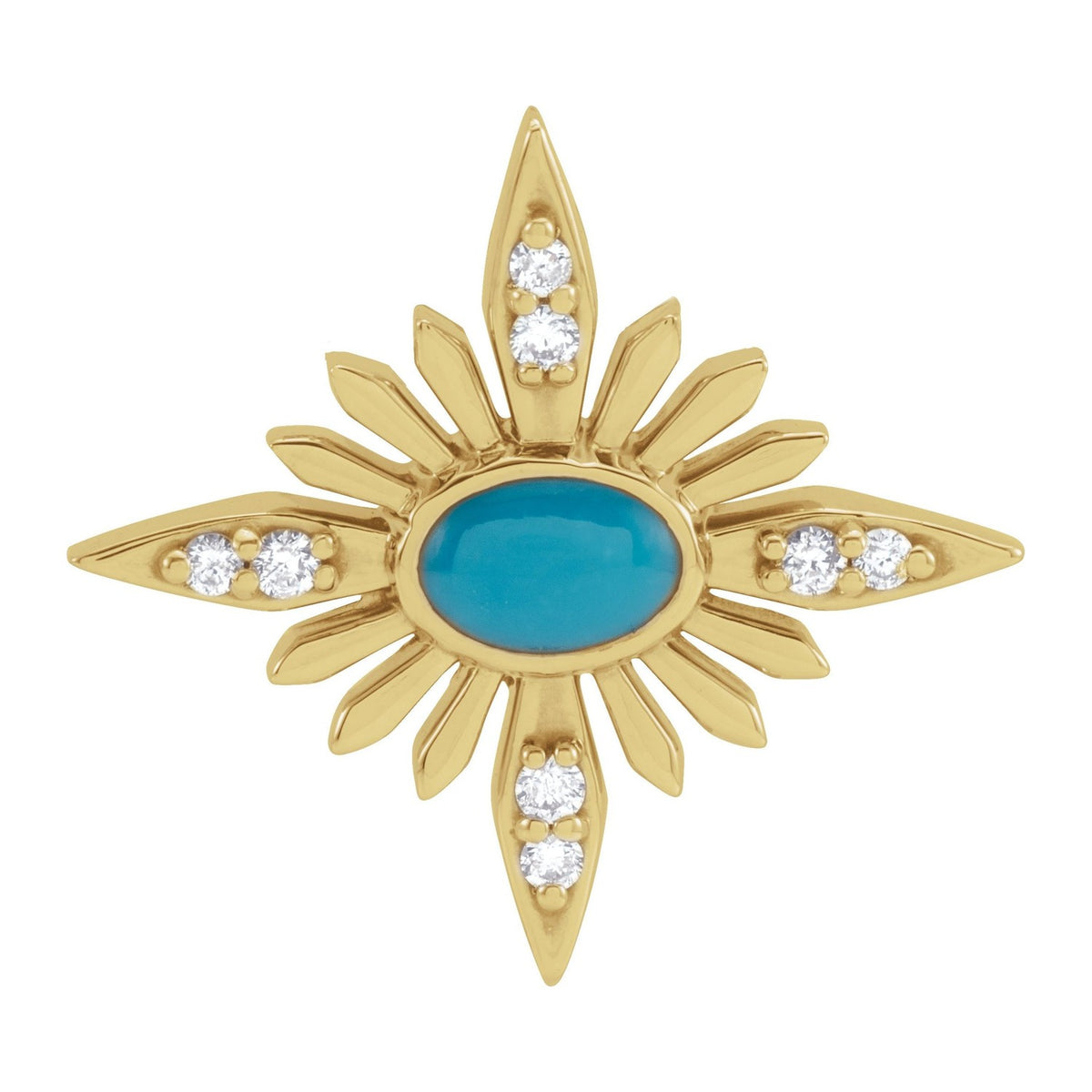 North Star Turquoise Pendant with Diamonds in 14K Yellow Gold