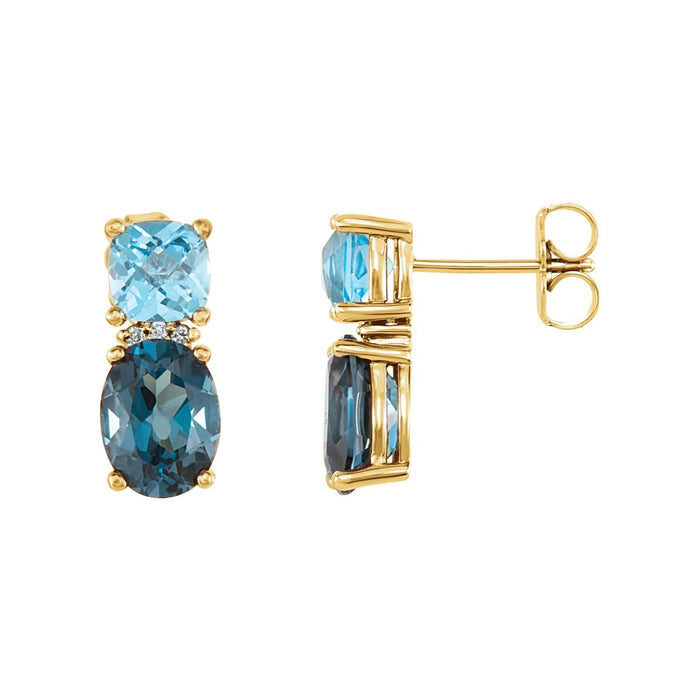 14K Yellow Gold London blue and Swiss blue topaz drop earrings