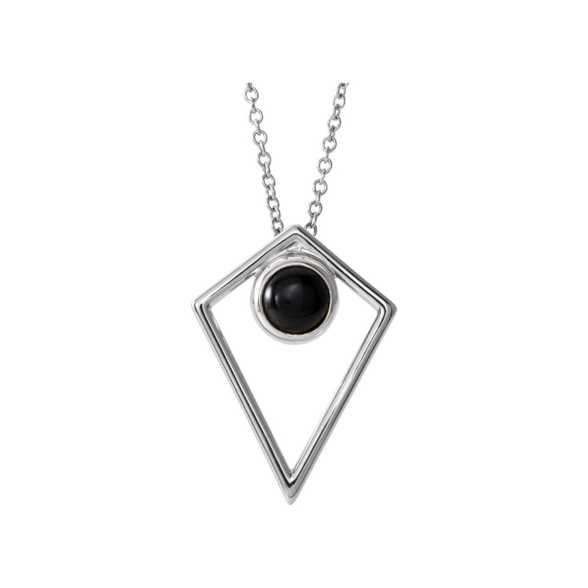 Onyx Cabochon Pyramid Pendant in 14K White Gold