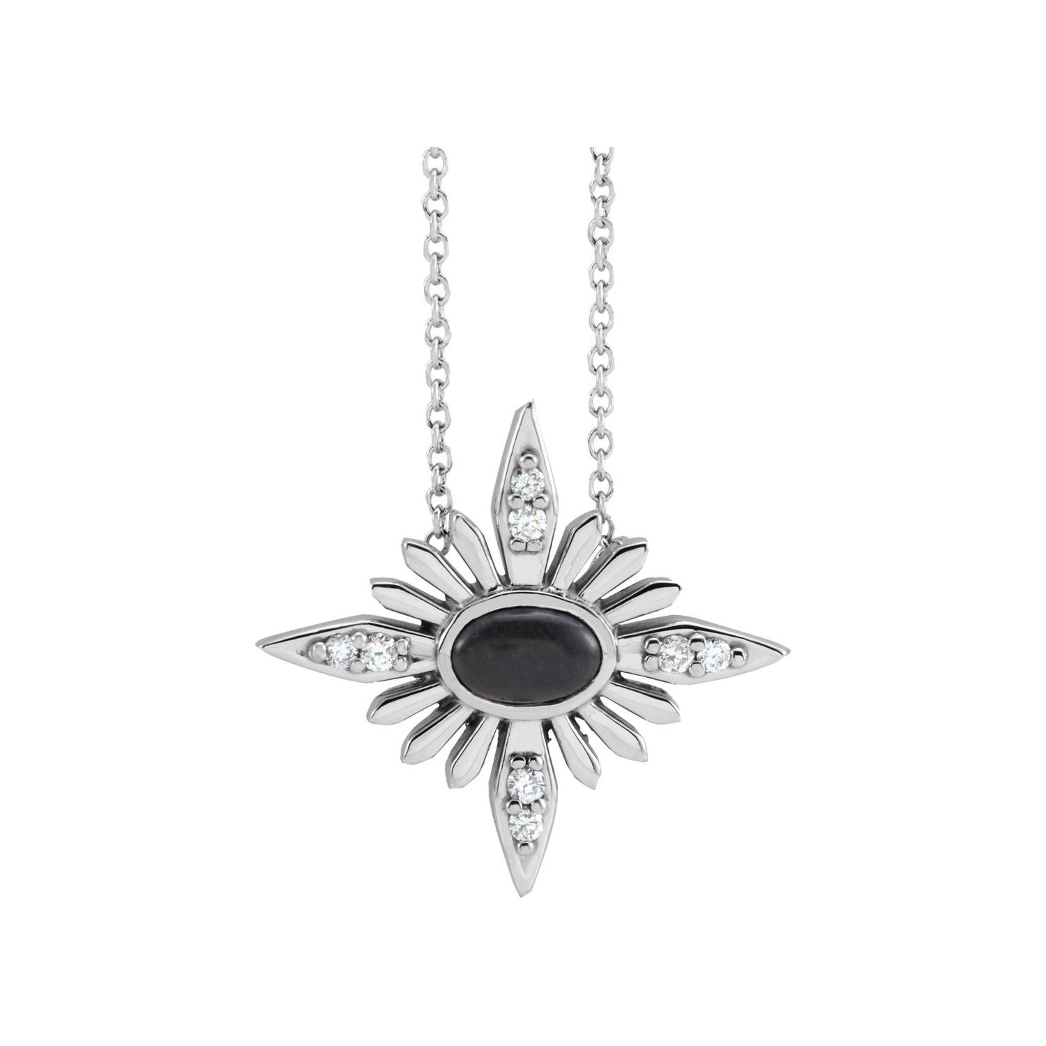14K White Gold Onyx & Diamond Pendant Necklace