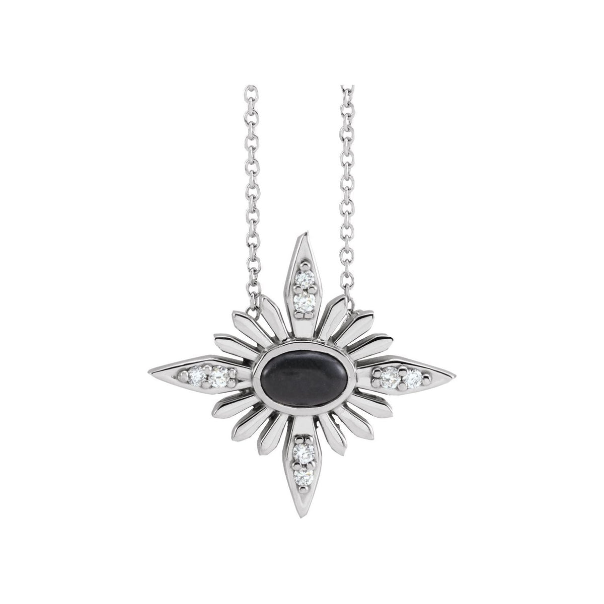 Onyx & Diamond Pendant in 14K White Gold