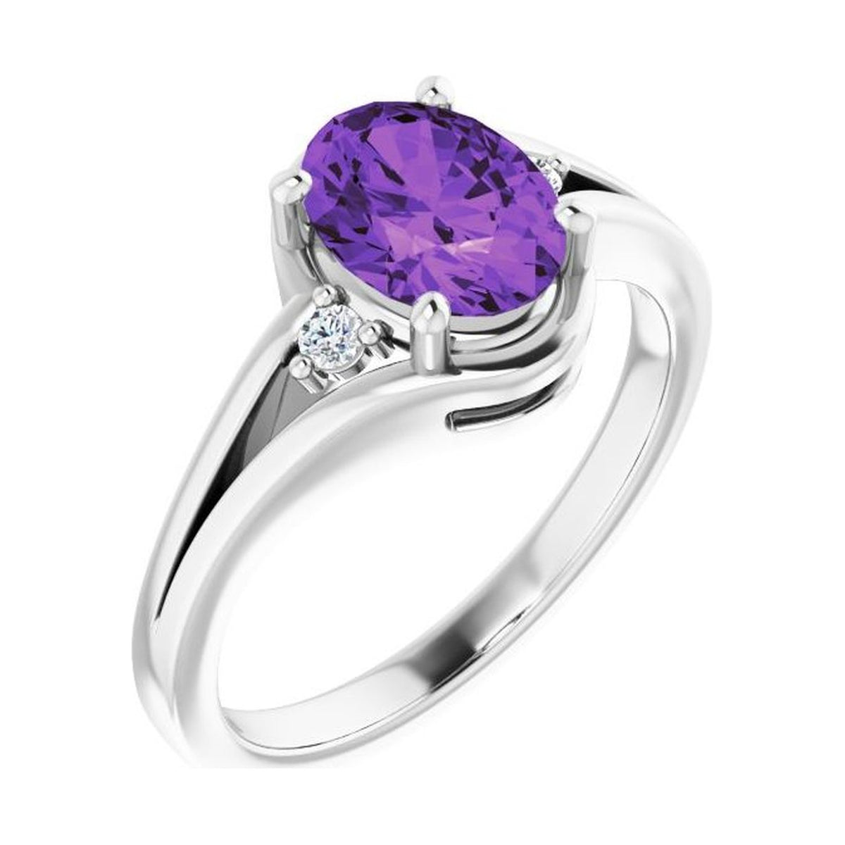 oval accented split shank birthstone ring amethyst white gold