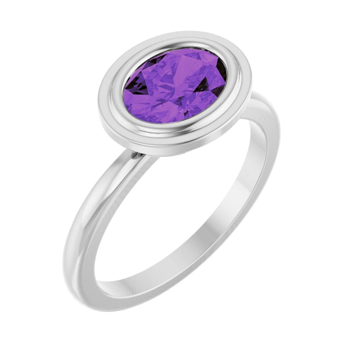 Oval Amethyst Bezel-Set Engagement Ring in 14K White Gold with 1.5 ct oval diamond