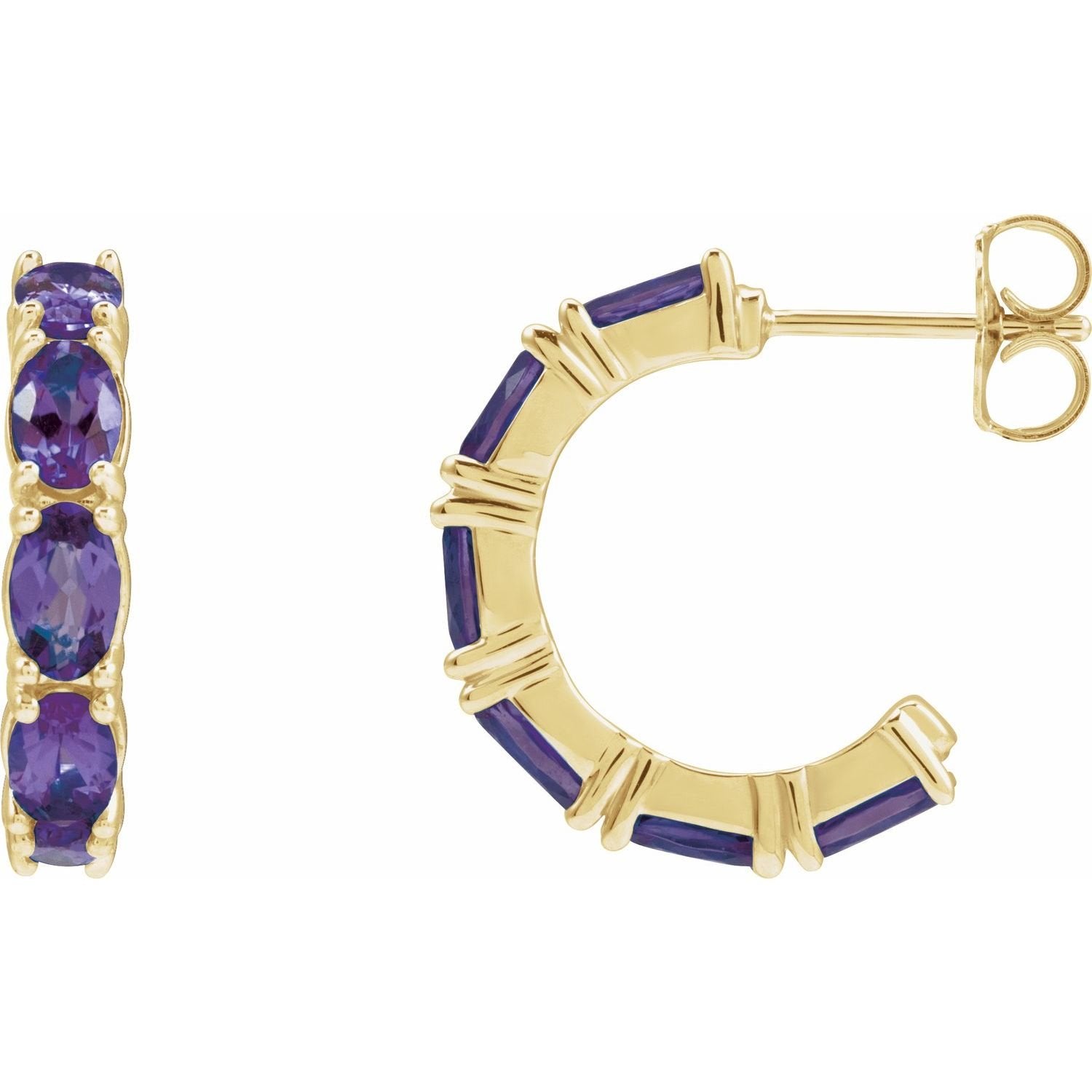 oval amethyst hoop earrings in 14k Yellow Gold