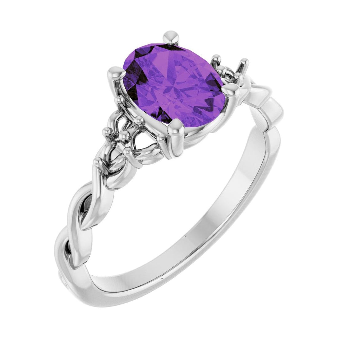 Oval Amethyst Pavé Engagement Ring in 14K White Gold with 1.5 ct oval diamond