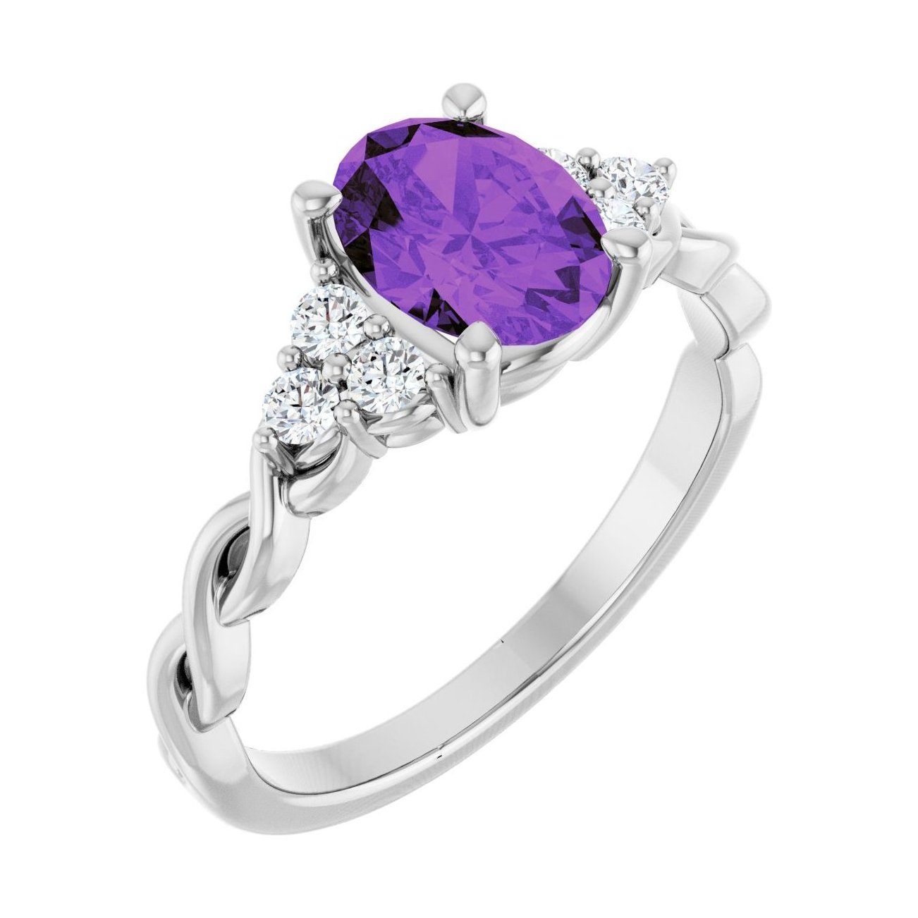 Oval Amethyst Pavé Engagement Ring in 14K White Gold with 1.5 ct oval diamond