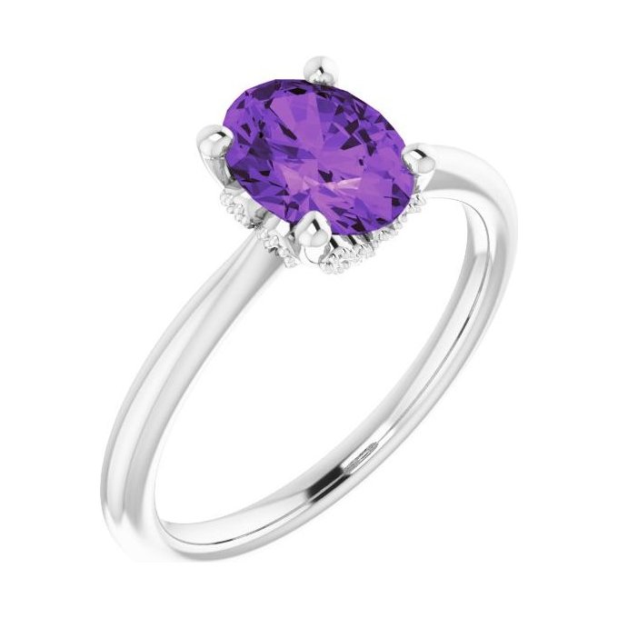 Oval Amethyst Pavé Engagement Ring in 14K White Gold with 1.5 ct oval diamond