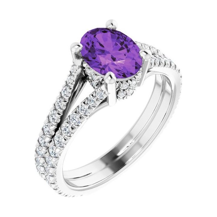 Oval Amethyst Pavé Engagement Ring in 14K White Gold with 1.5 ct oval diamond