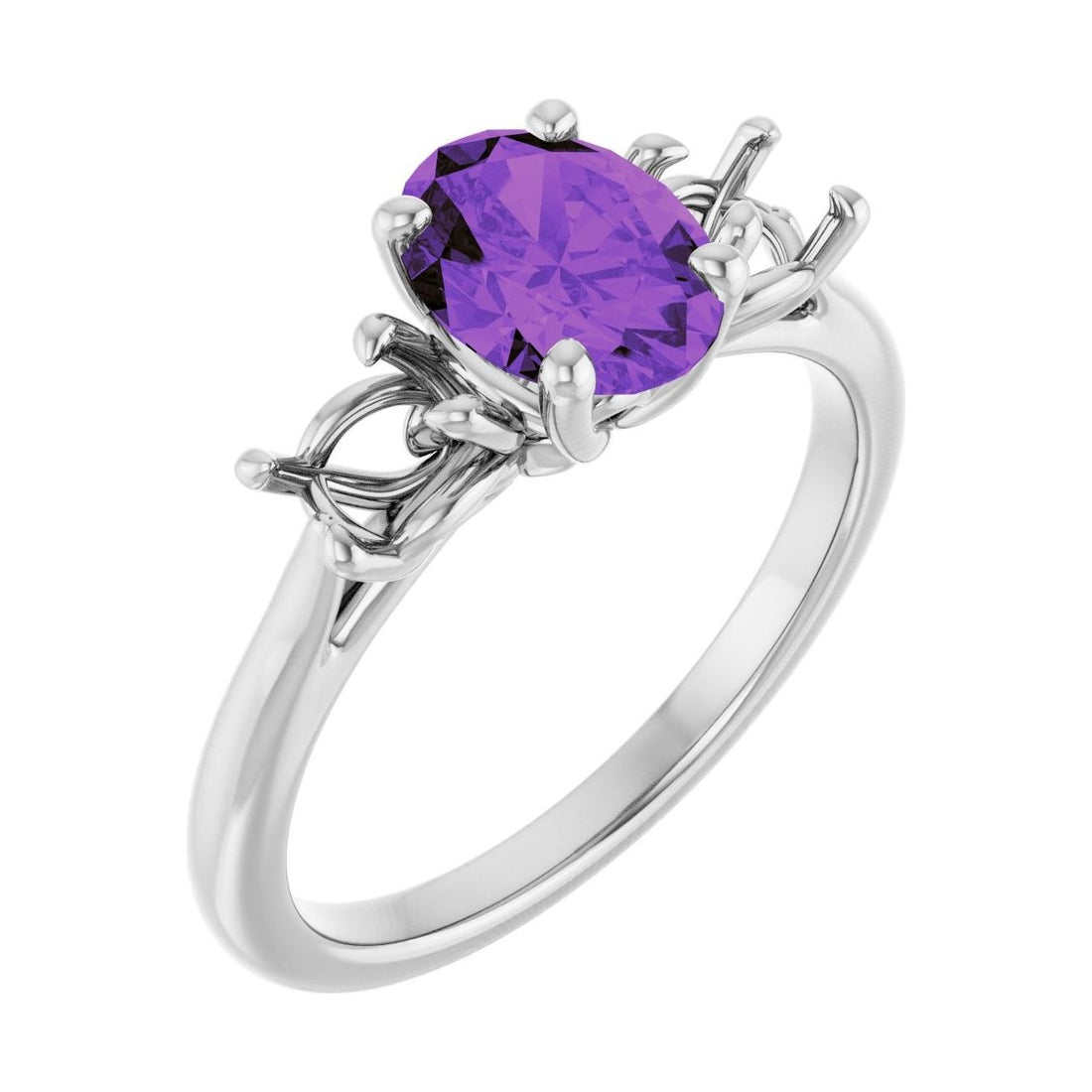 Oval Amethyst Three-Stone Engagement Ring in 14K White Gold with 1.5 ct oval diamond