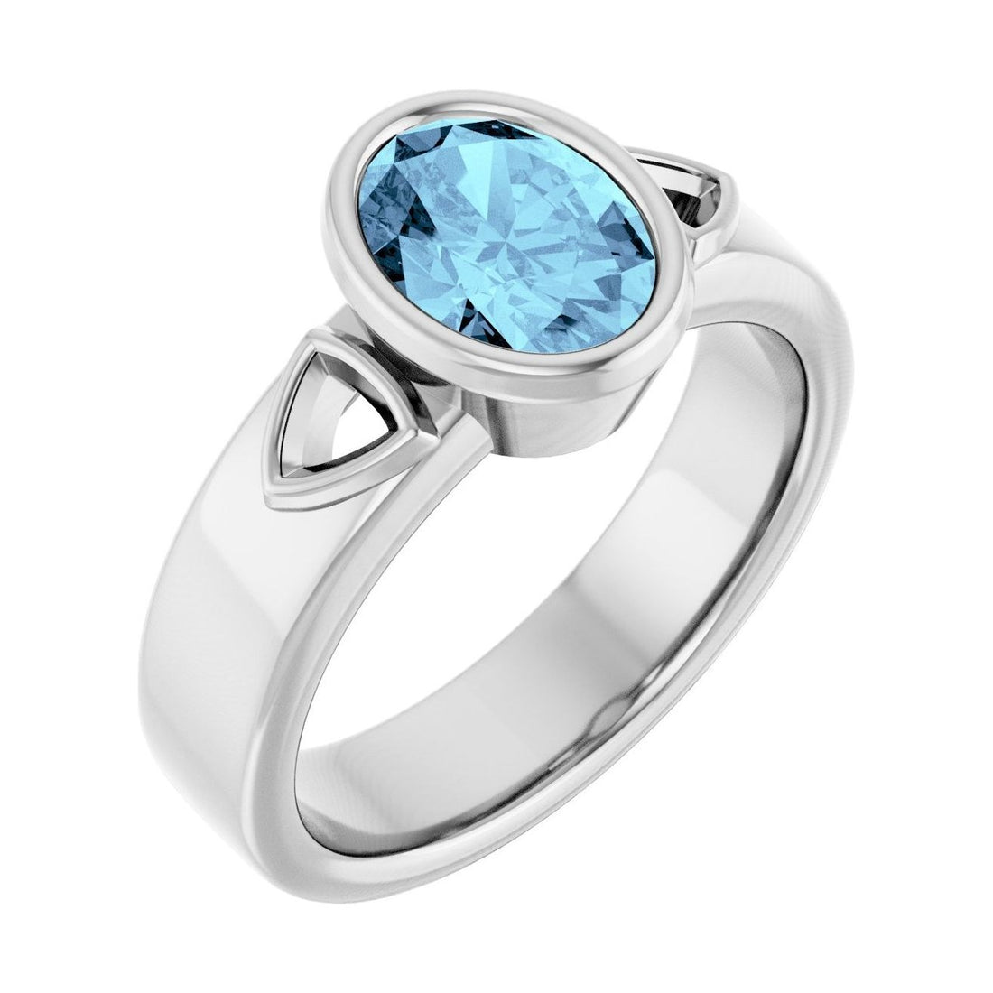 Oval Aquamarine Bezel-Set Engagement Ring in 14K White Gold with 1.5 ct oval diamond