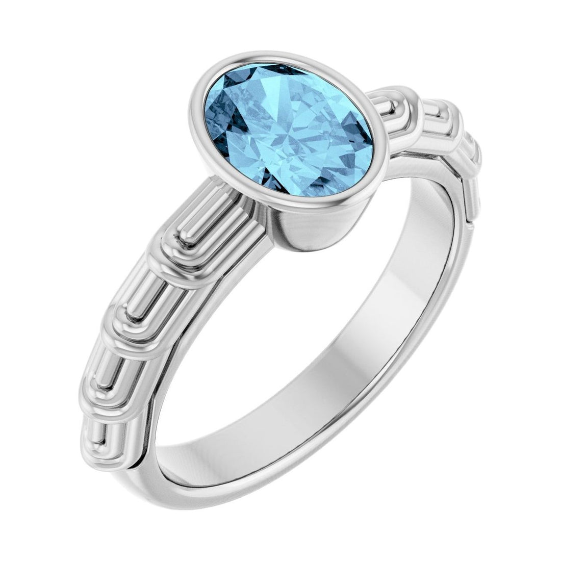 Oval Aquamarine Bezel-Set Engagement Ring in 14K White Gold with 1.5 ct oval diamond