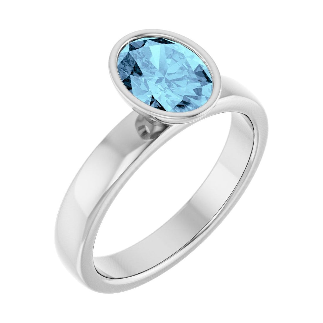 Oval Aquamarine Bezel-Set Engagement Ring in 14K White Gold with 1.5 ct oval diamond