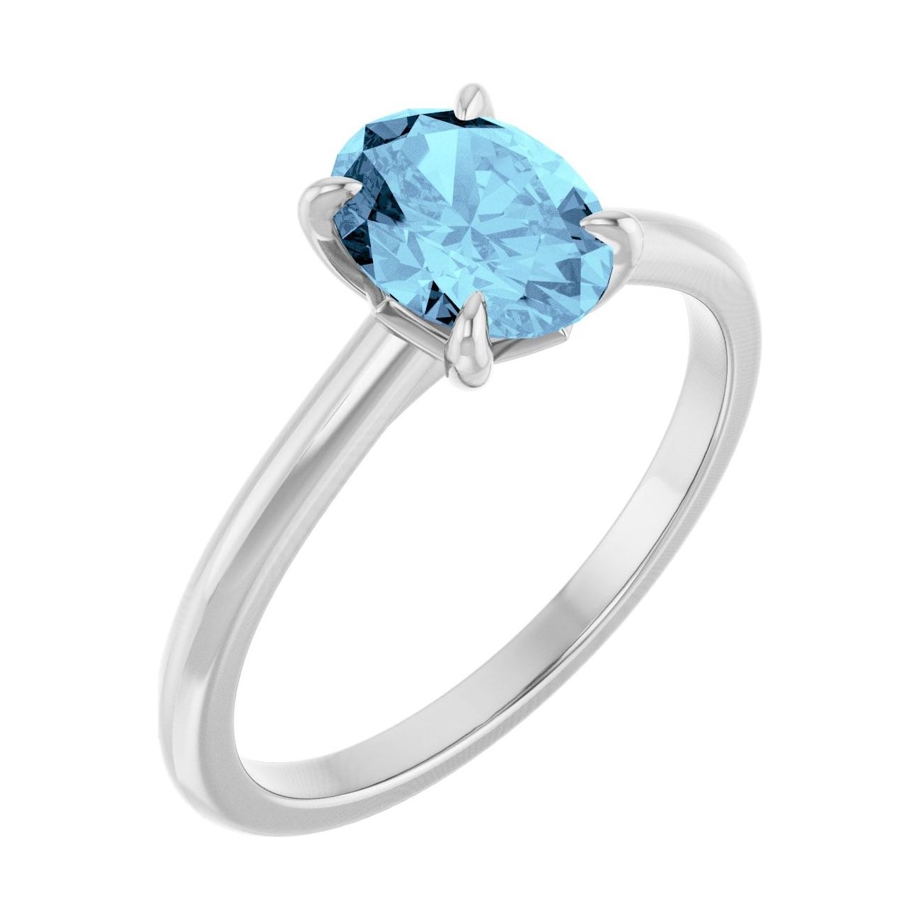 Oval Aquamarine Claw-Prong Solitaire Engagement Ring in 14K White Gold with 1.5 ct oval diamond