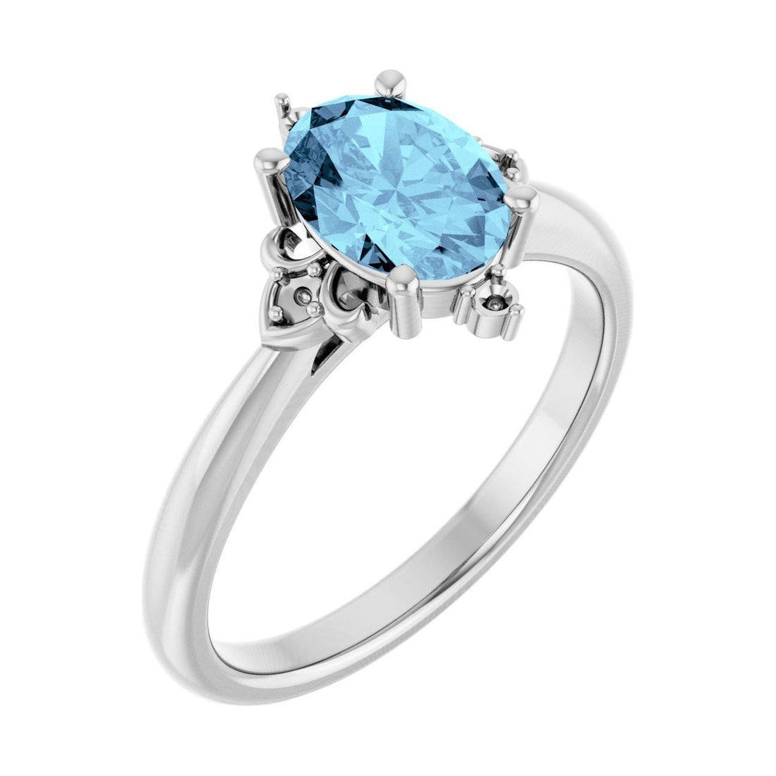Oval Aquamarine Pavé Engagement Ring in 14K White Gold with 1.5 ct oval diamond