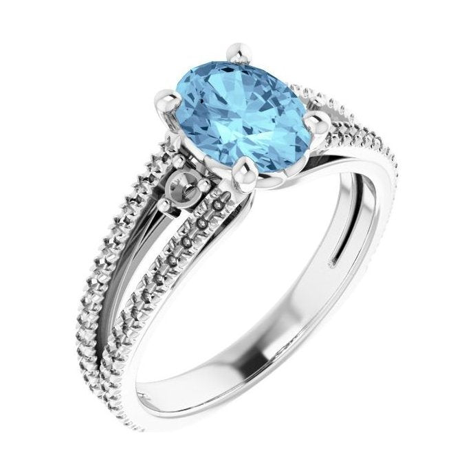 Oval Aquamarine Pavé Engagement Ring in 14K White Gold with 1.5 ct oval diamond
