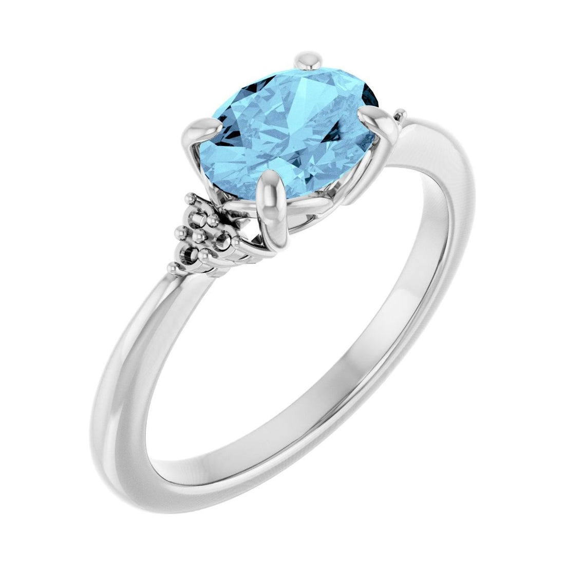 Oval Aquamarine Pavé Engagement Ring in 14K White Gold with 1.5 ct oval diamond
