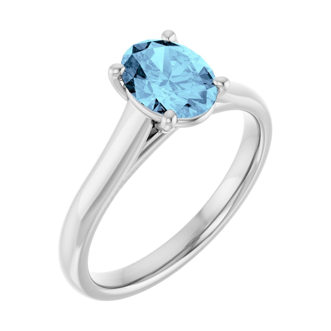 Oval Aquamarine Solitaire Engagement Ring in 14K White Gold with 1.5 ct oval diamond