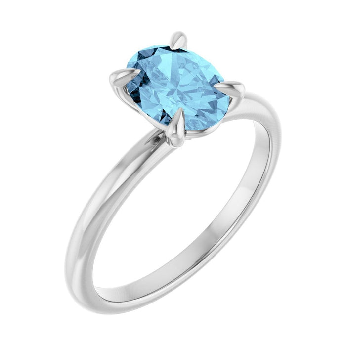 Oval Aquamarine Solitaire Engagement Ring in 14K White Gold with 1.5 ct oval diamond