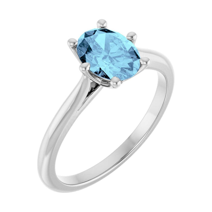 Oval Aquamarine Solitaire Engagement Ring in 14K White Gold with 1.5 ct oval diamond