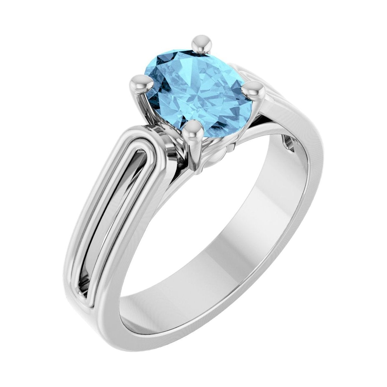 Oval Aquamarine Solitaire Engagement Ring in 14K White Gold with 1.5 ct oval diamond