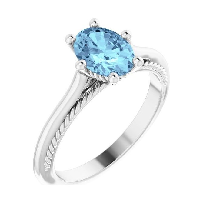 Oval Aquamarine Solitaire Engagement Ring in 14K White Gold with 1.5 ct oval diamond
