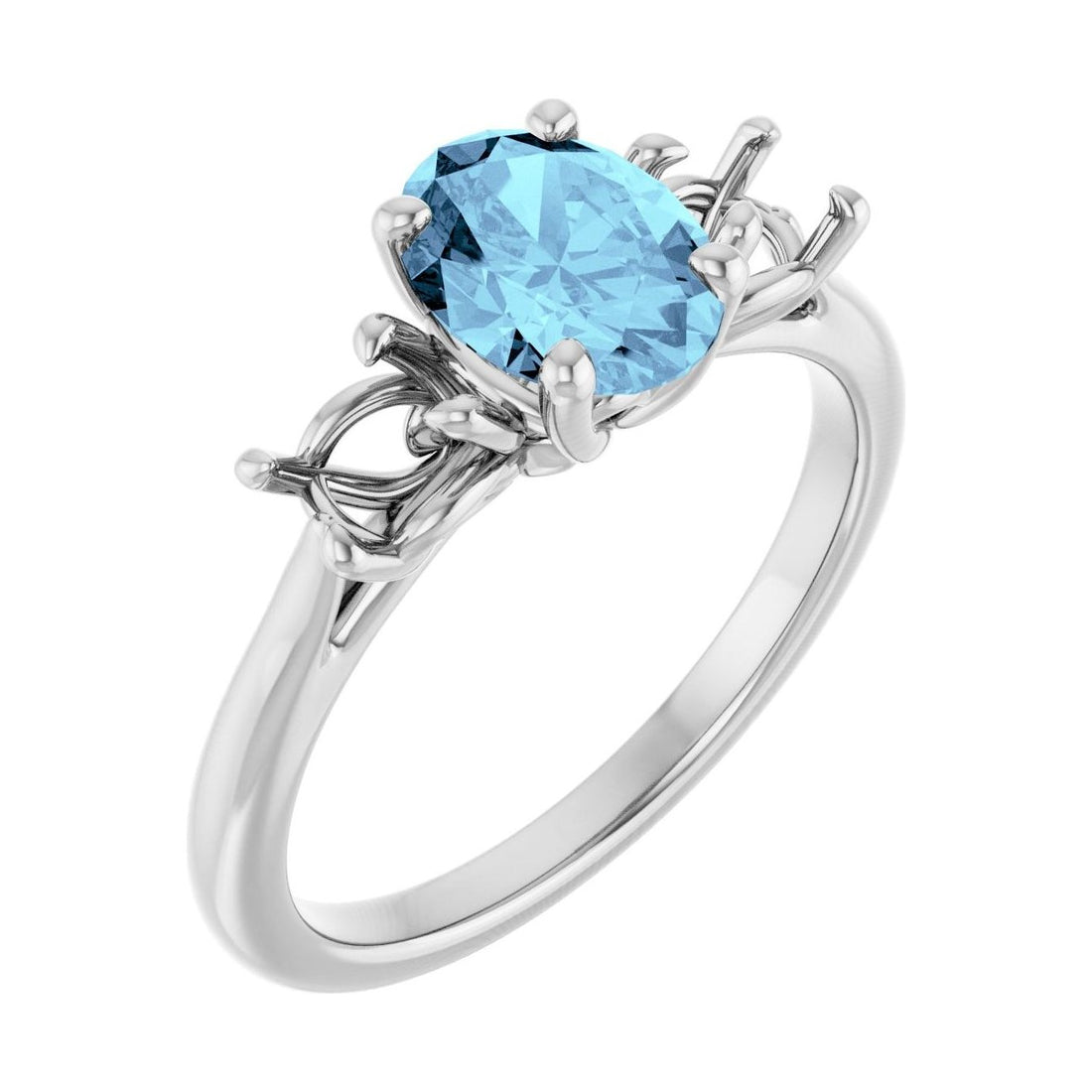 Oval Aquamarine Three-Stone Engagement Ring in 14K White Gold with 1.5 ct oval diamond