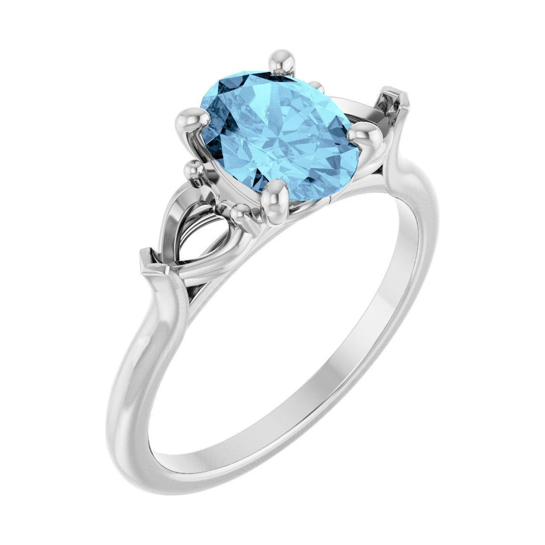 Oval Aquamarine Three-Stone Engagement Ring in 14K White Gold with 1.5 ct oval diamond