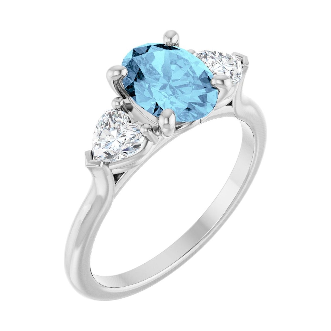 Oval Aquamarine Three-Stone Engagement Ring in 14K White Gold with 1.5 ct oval diamond