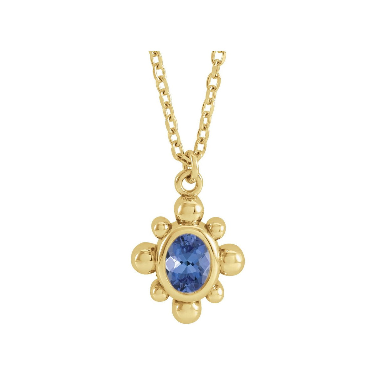 Oval Beaded Tanzanite Necklace in 14K Yellow Gold