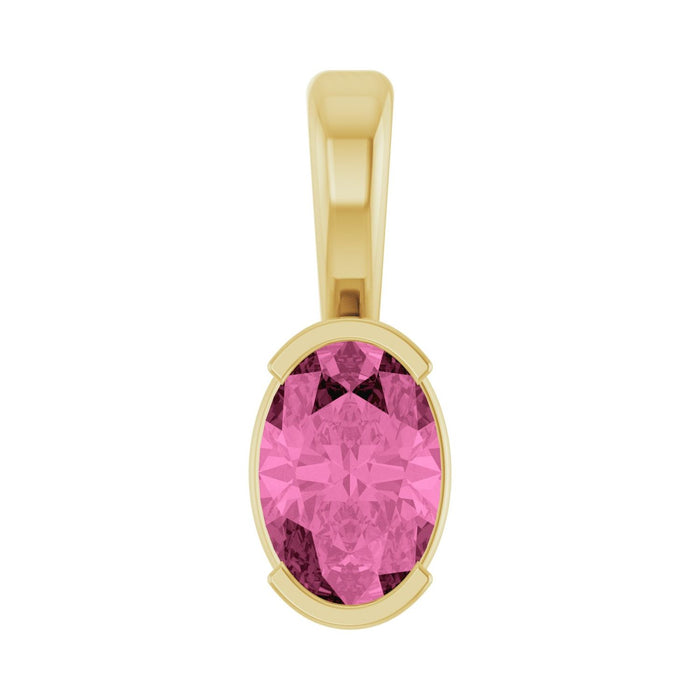 Oval Bezel-Set Lab-Grown Pink Sapphire Pendant in 14K Yellow Gold