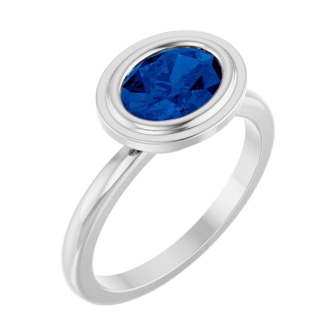Oval Blue Sapphire Bezel-Set Engagement Ring in 14K White Gold with 1.5 ct oval diamond