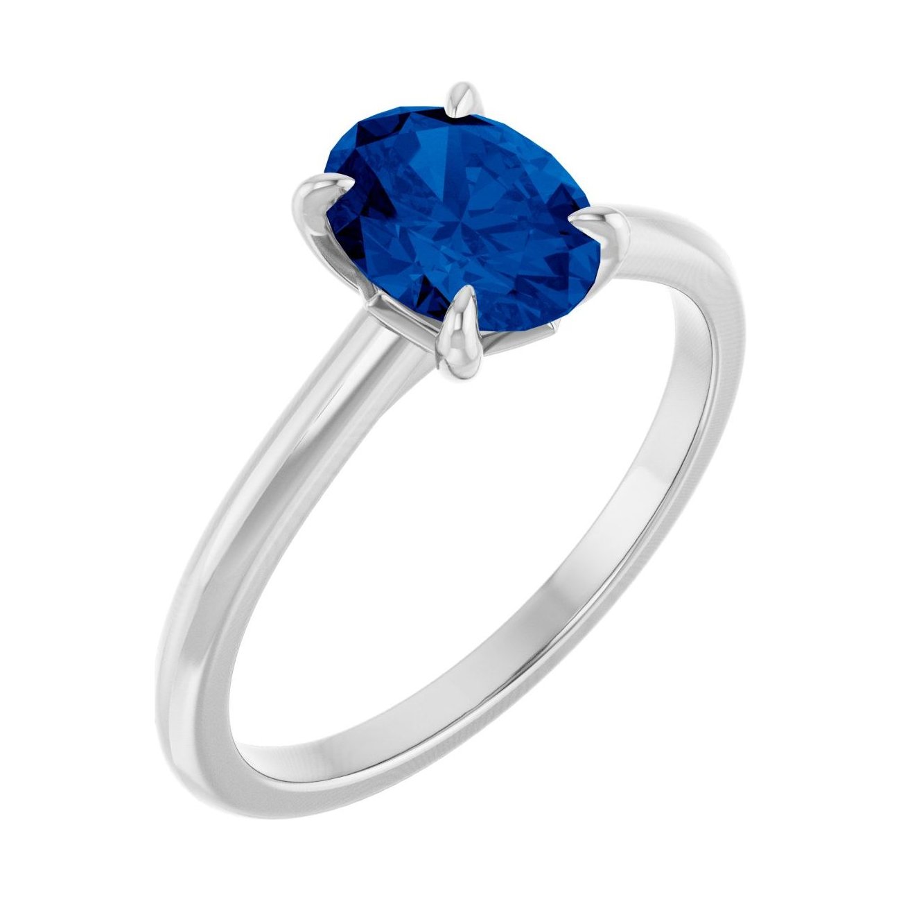 Oval Blue Sapphire Claw-Prong Solitaire Engagement Ring in 14K White Gold with 1.5 ct oval diamond