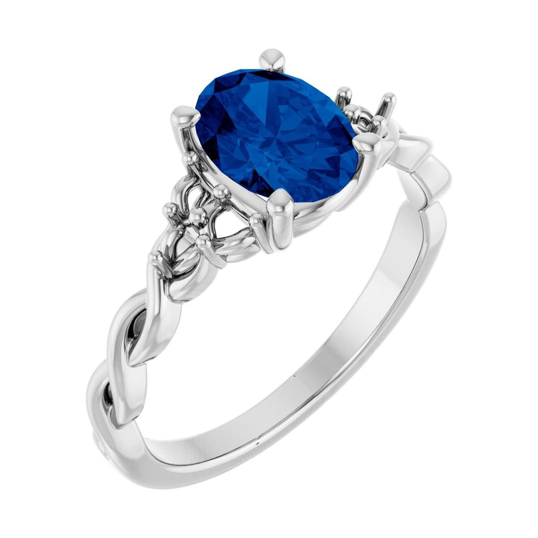 Oval Blue Sapphire Pavé Engagement Ring in 14K White Gold with 1.5 ct oval diamond