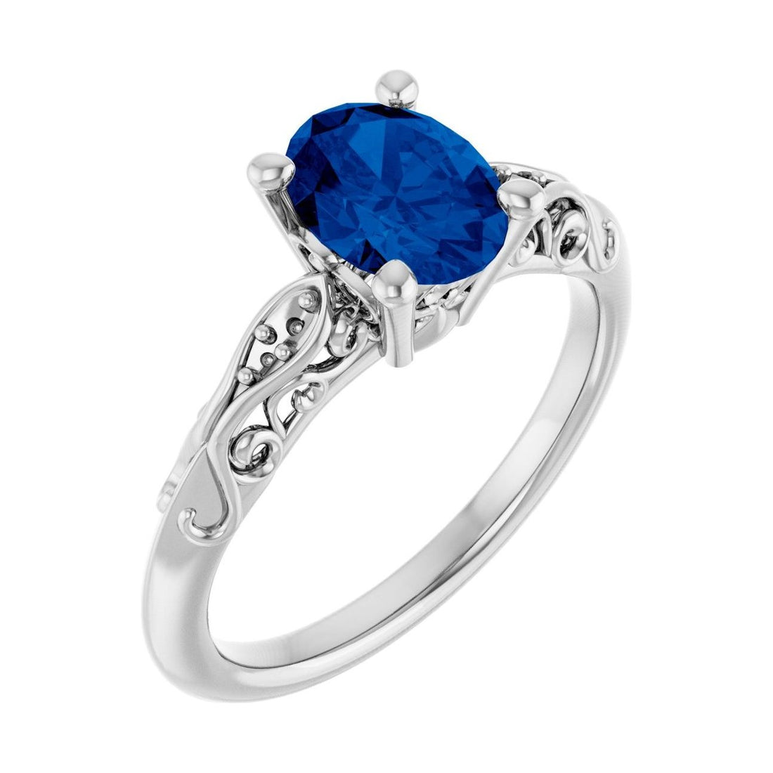 Oval Blue Sapphire Pavé Engagement Ring in 14K White Gold with 1.5 ct oval diamond